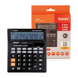 Kanex Electronic Calculator K1512,GST Function, 12 Digits Display, 120 Steps Check & Correct, Dual Power, Extra Large Display, Black