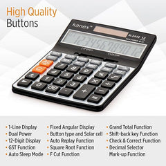 Kanex K-2412 Electronic Calculator, GST Calculation, 120-Step Check, 12-Digit Extra Large Display, Dual Power Solar and Battery