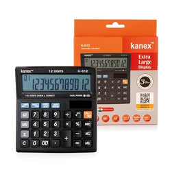 Kanex Calculator K612 Electronic Financial Calculator, 12 Digits Display, 120 Steps Check & Correct, Dual Power, Extra Large Display, Black